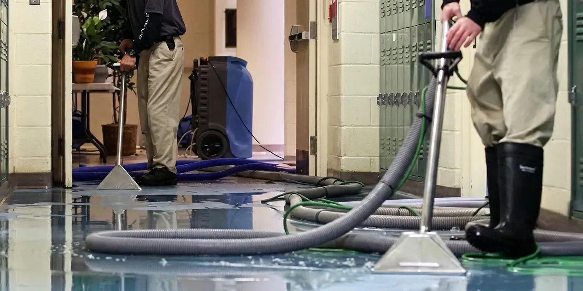 water damage restoration technicians performing professional water extraction inside a property in Columbus, OH